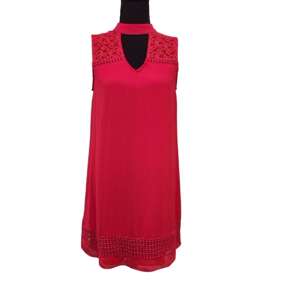 A. BYER Red Swing Dress - Medium Ladies - Lace top chocker Keyhole Formal Casual